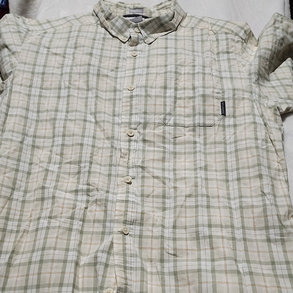Columbia Men's Casual Plaid Shirt - Green and Cream
